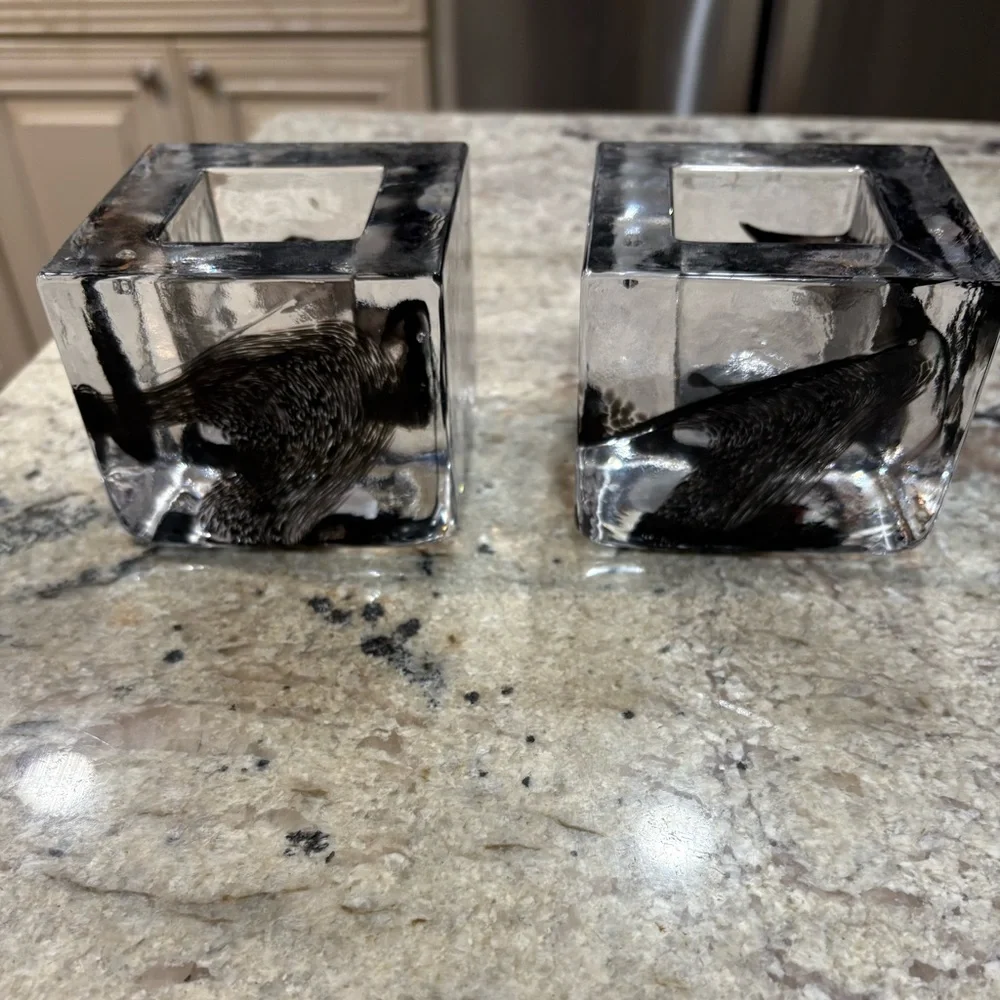 Kosta Boda Heavy Black Glass Votives Set